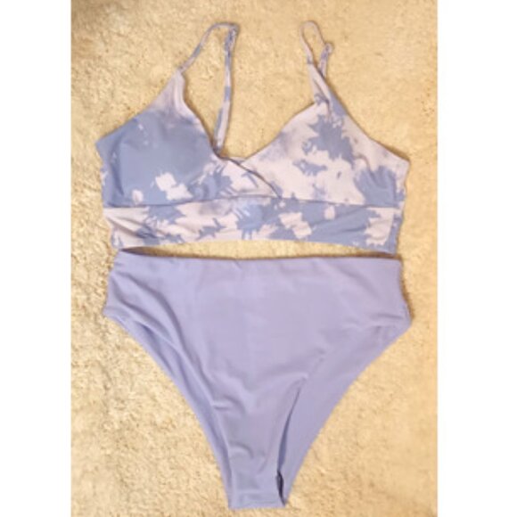 NWOT~SHEIN Two Toned Purple Tie Dye Print Surplice Neck Bikini Set Size: Medium - Picture 1 of 10